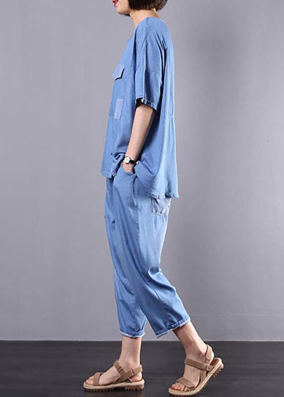 Loose Cotton Clothes for Korea Blue Denim Two Piece Suit