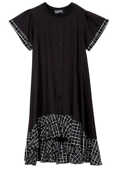 Loose Cotton Quilting Clothes Plaid Splided Loose Flare Sleeve Dress