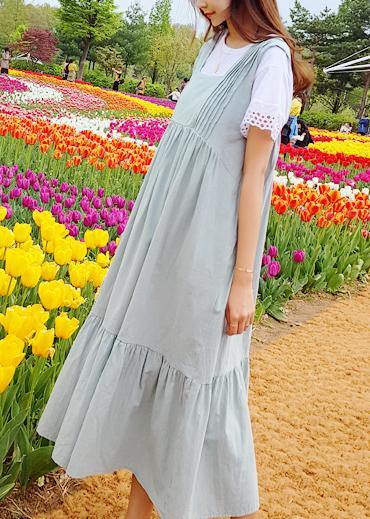 Loose Dark Gray Cotton Clothes Ruffles a Line Summer Dress