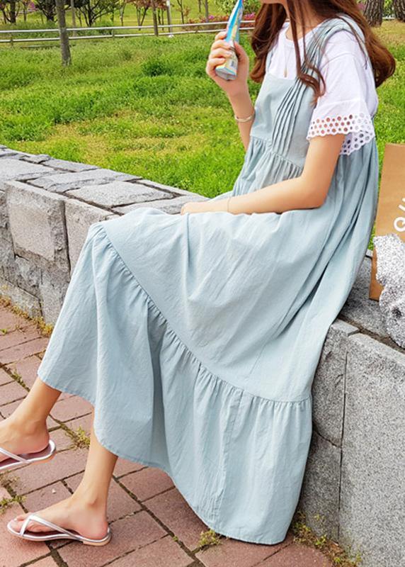 Loose Dark Gray Cotton Clothes Ruffles a Line Summer Dress