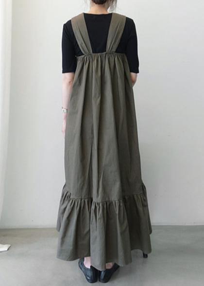 Loose Dark Gray Cotton Clothes Ruffles a Line Summer Dress