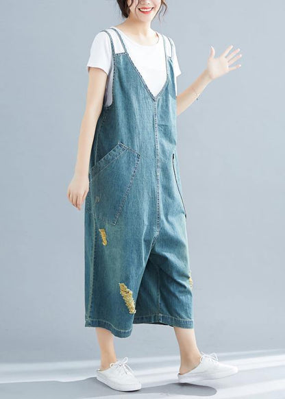 Loose Denim Blue Cotton Tunics Korea Loose Jumpsuit Pants