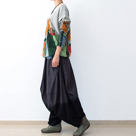 Loose Gradient Gray Linen Knickers Baggy Pants Oversized Bloomers Linen Outifts