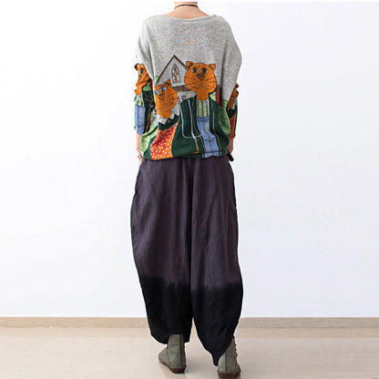 Loose Gradient Gray Linen Knickers Baggy Pants Oversized Bloomers Linen Outifts