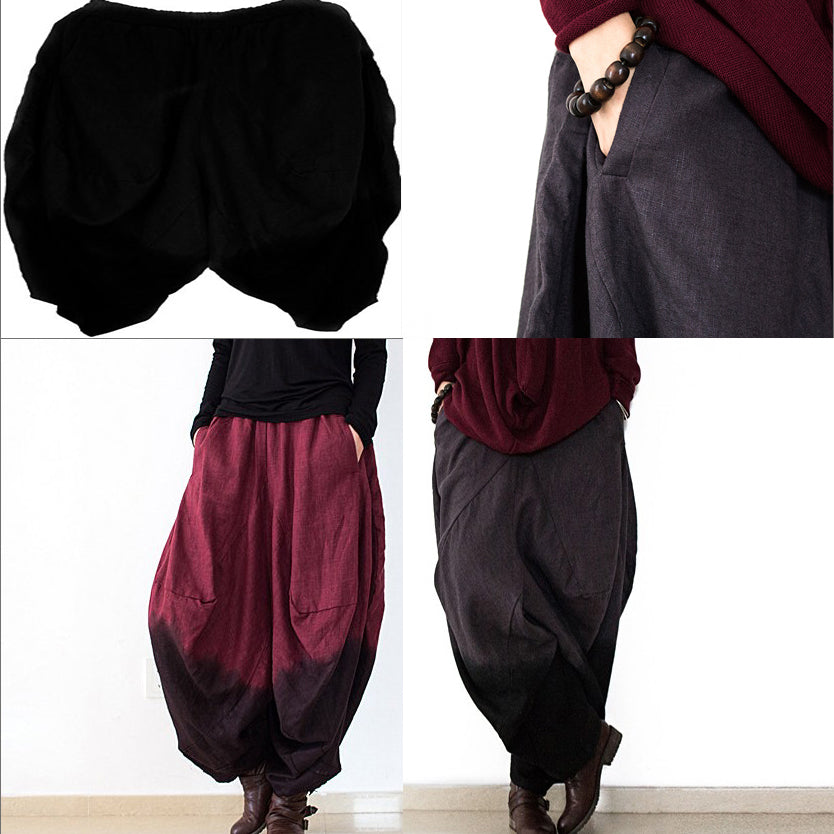 Loose Gradient Gray Linen Knickers Baggy Pants Oversized Bloomers Linen Outifts
