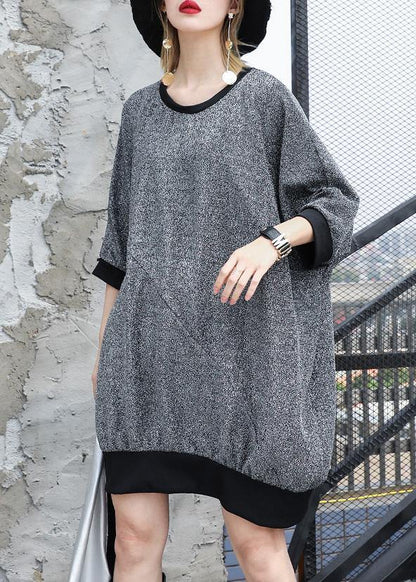 Loose Gray Cotton Blouse Bracelet Sleeved Tunic Summer Top