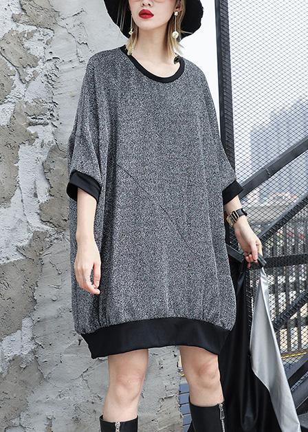 Loose Gray Cotton Blouse Bracelet Sleeved Tunic Summer Top
