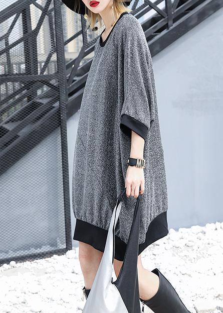 Loose Gray Cotton Blouse Bracelet Sleeved Tunic Summer Top