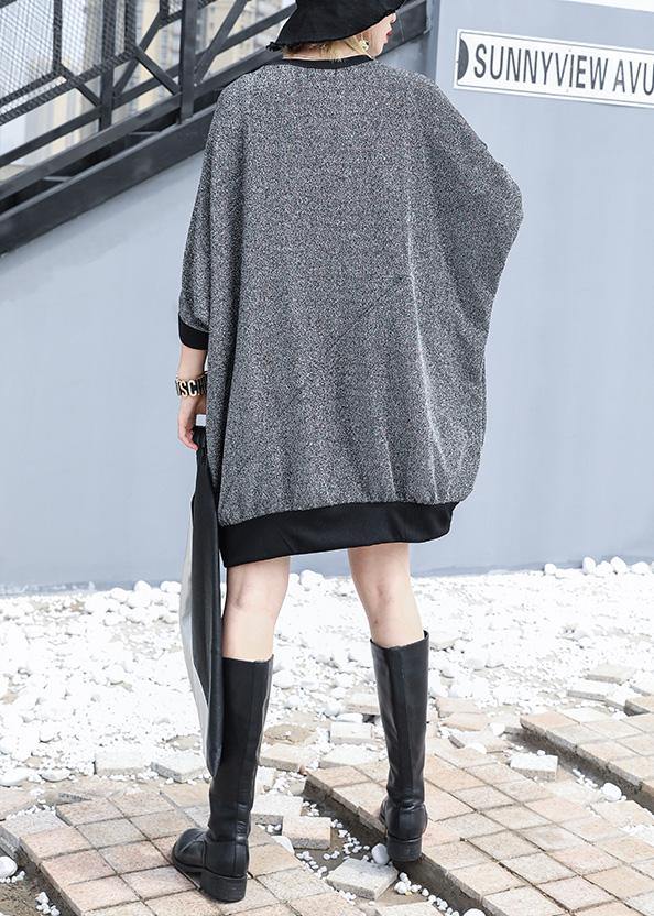 Loose Gray Cotton Blouse Bracelet Sleeved Tunic Summer Top