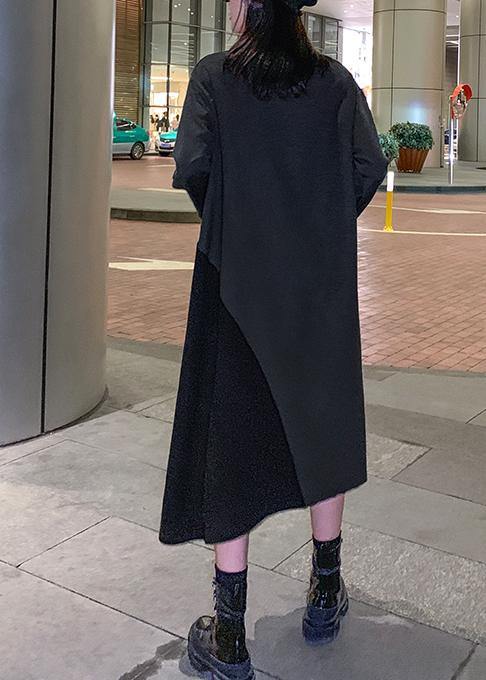 Loose Gray Cotton Dresses Patchwork Maxi Winter Dress