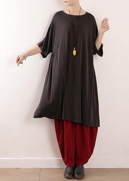 Loose Gray Silk Tunics O Neck Large Hem a Line Summer Dresses