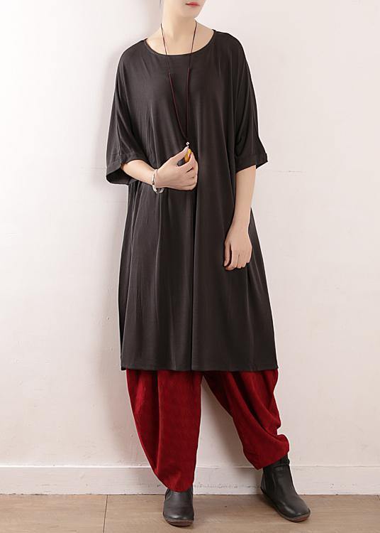 Loose Gray Silk Tunics O Neck Large Hem a Line Summer Dresses
