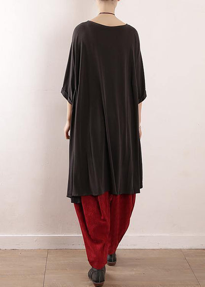Loose Gray Silk Tunics O Neck Large Hem a Line Summer Dresses