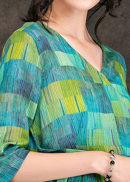 Loose Green Linen Clothes Fabrics V Neck Tie Waist Linen Robes Summer Dress