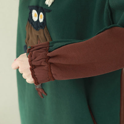 Loose Green Patchwork Red Cotton Tunics Organic Runway Hooded Loose Dress