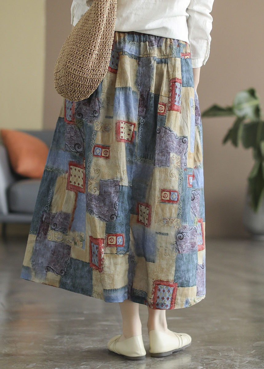 Loose High Waist Pockets Print Chiffon Skirt Spring