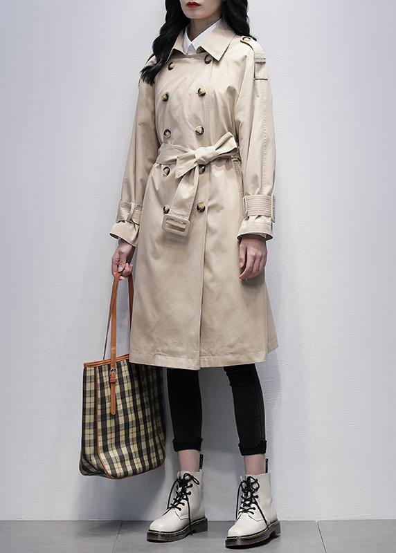 Loose Khaki Trench Coat Work Notched Tie Waist Coats