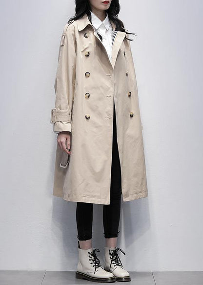 Loose Khaki Trench Coat Work Notched Tie Waist Coats