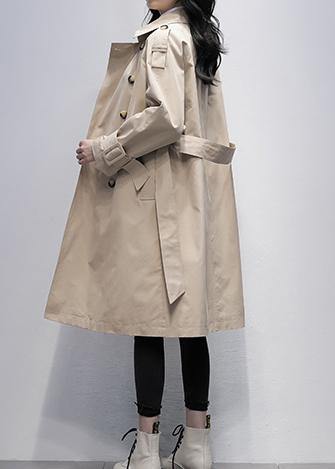 Loose Khaki Trench Coat Work Notched Tie Waist Coats