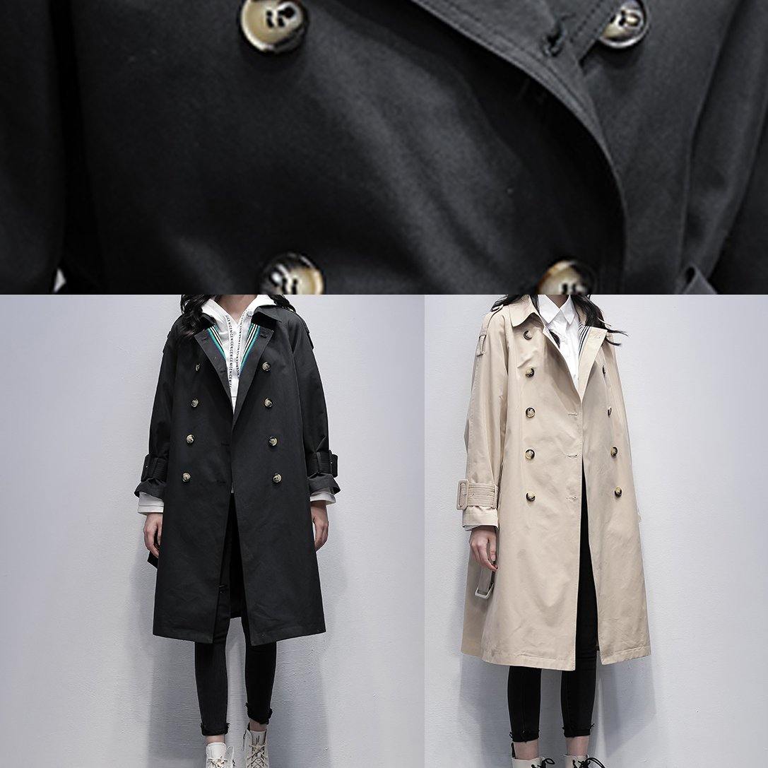 Loose Khaki Trench Coat Work Notched Tie Waist Coats