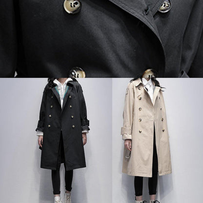 Loose Khaki Trench Coat Work Notched Tie Waist Coats