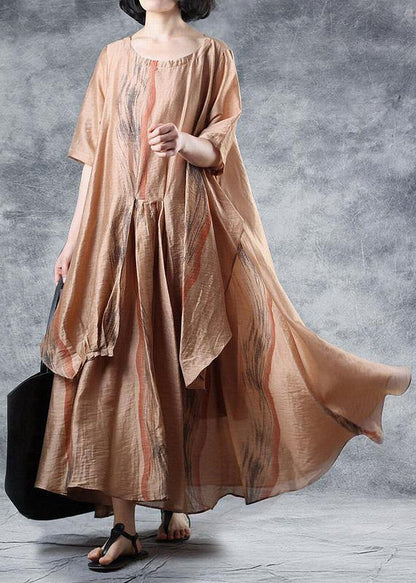 Loose Khaki Linen Clothes for Half Sleeve Robe Summer Dresses