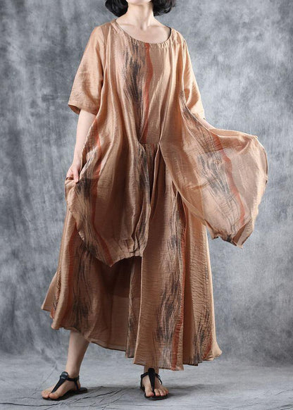 Loose Khaki Linen Clothes for Half Sleeve Robe Summer Dresses