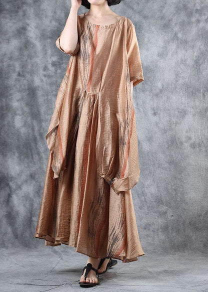 Loose Khaki Linen Clothes for Half Sleeve Robe Summer Dresses