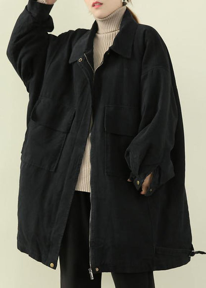 Loose Lapel Collar Springtunics for Black Oversized Outwears
