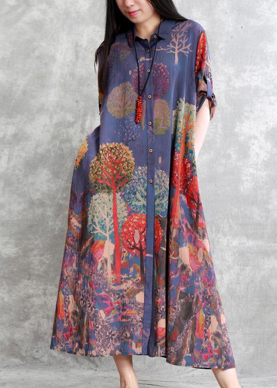 Loose Lapel Long Sleeve Fine Outfitpurple Print Knee Cardigan