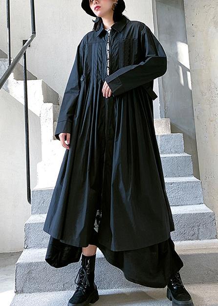 Loose Lapel Cinched Fine Coats Black Baggy Coat