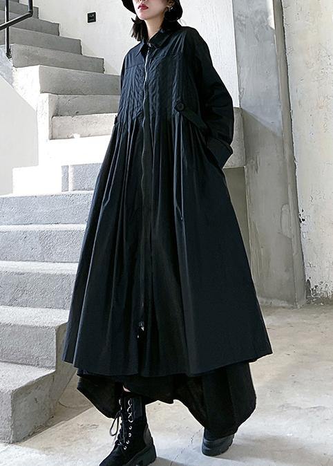 Loose Lapel Cinched Fine Coats Black Baggy Coat