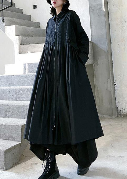 Loose Lapel Cinched Fine Coats Black Baggy Coat