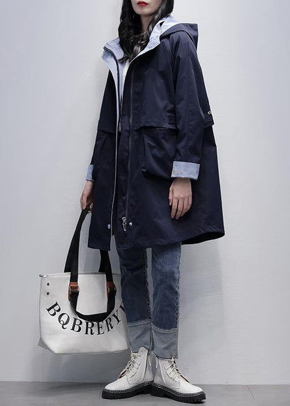 Loose Navy Outfit Pattern Hooded Letter Outwears