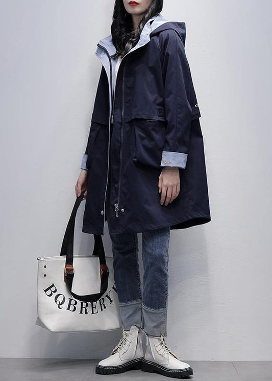 Loose Navy Outfit Pattern Hooded Letter Outwears