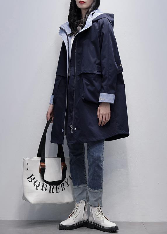 Loose Navy Outfit Pattern Hooded Letter Outwears
