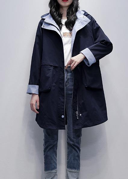 Loose Navy Outfit Pattern Hooded Letter Outwears