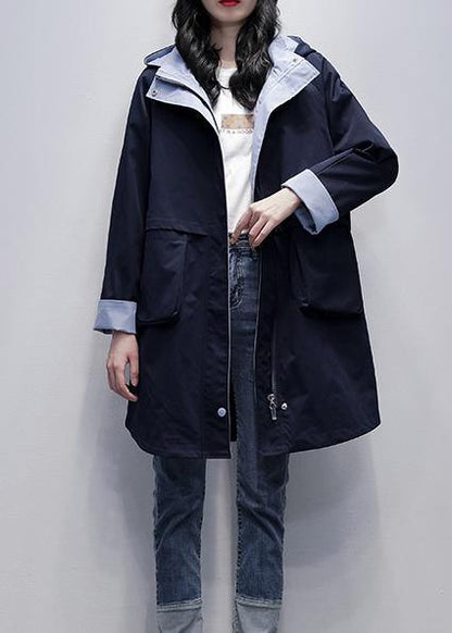 Loose Navy Outfit Pattern Hooded Letter Outwears