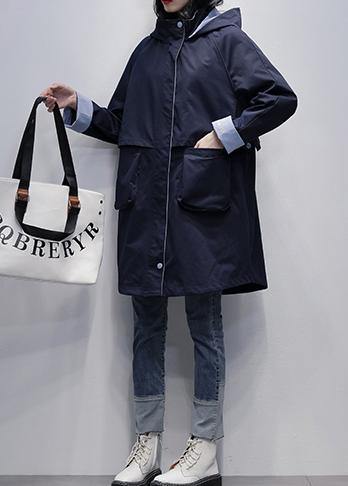 Loose Navy Outfit Pattern Hooded Letter Outwears
