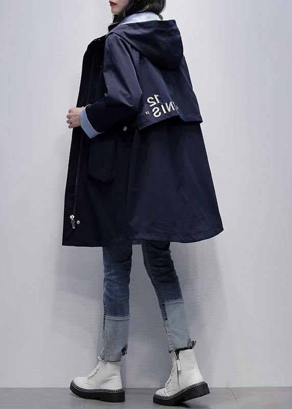 Loose Navy Outfit Pattern Hooded Letter Outwears