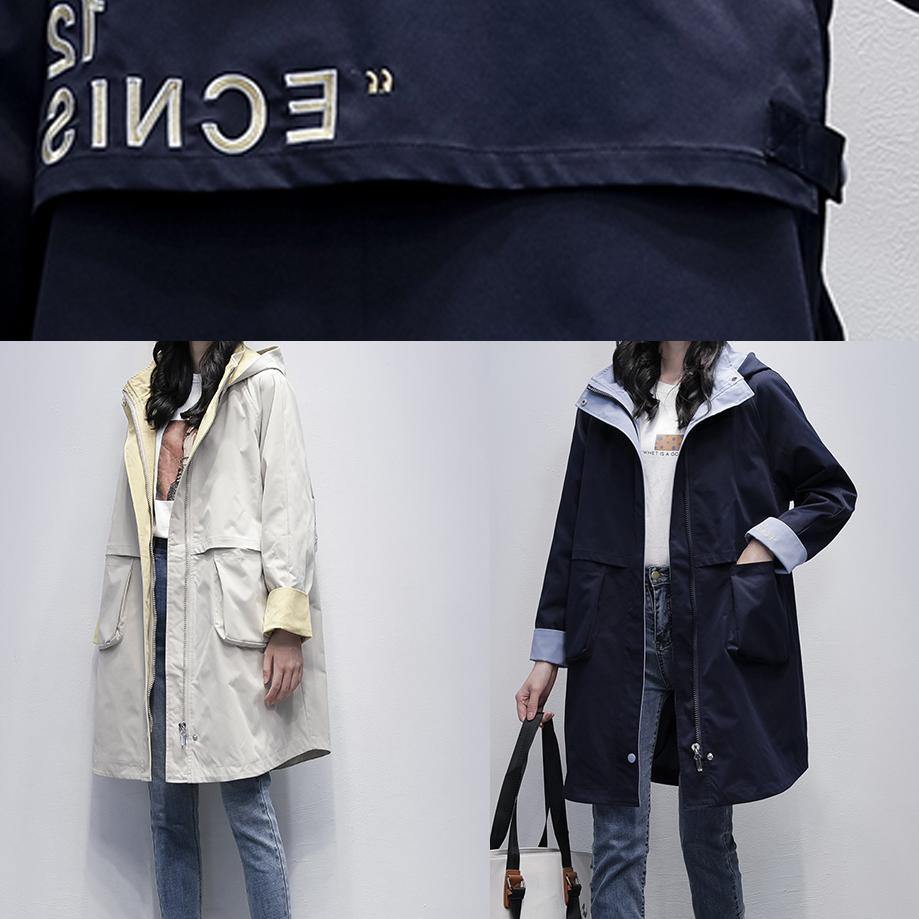 Loose Navy Outfit Pattern Hooded Letter Outwears