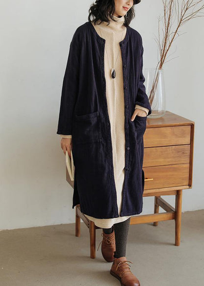Loose Navy Fine Clothes for Wardrobes O Neck Side Open Coat