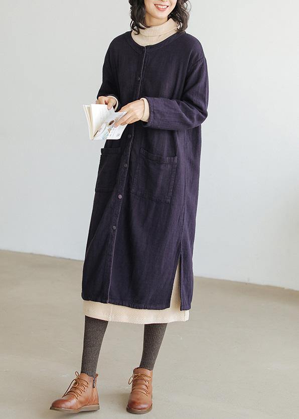 Loose Navy Fine Clothes for Wardrobes O Neck Side Open Coat