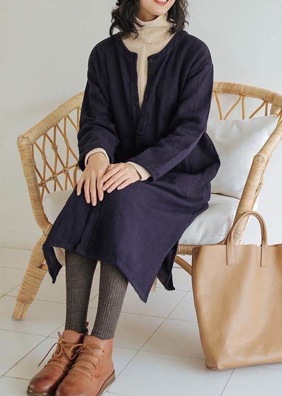 Loose Navy Fine Clothes for Wardrobes O Neck Side Open Coat
