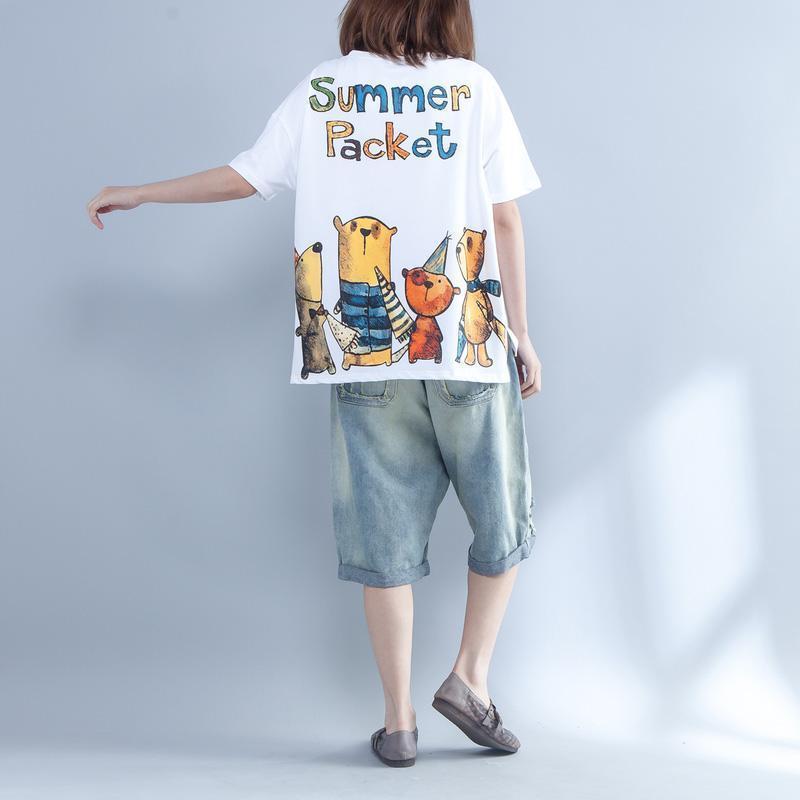 Loose O Neck Letter Cotton Shirts Ideas White Silhouette Tops