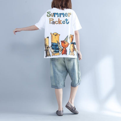 Loose O Neck Letter Cotton Shirts Ideas White Silhouette Tops
