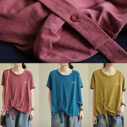 Loose O Neck Letter Cotton Tunics for Tunic Tops Blue Blouse