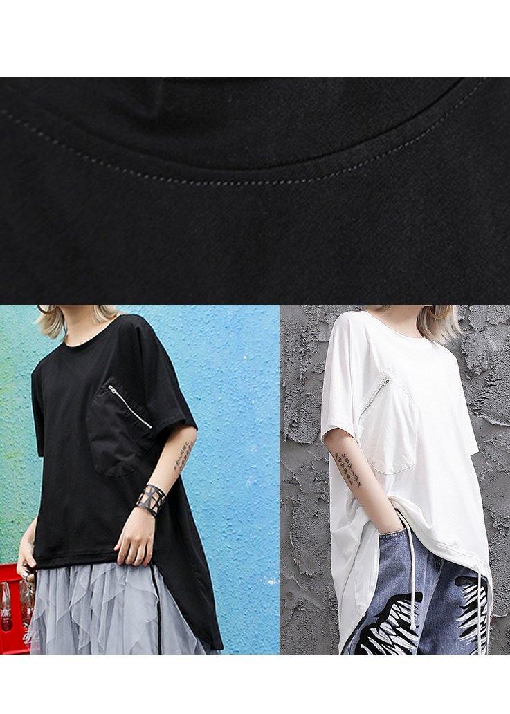 Loose O Neck Asymmetric Shirts Outfits Black Blouses