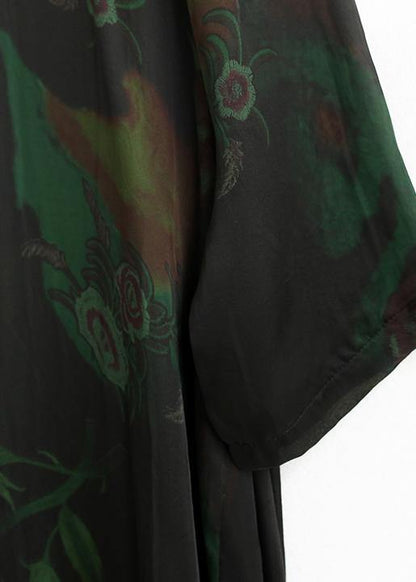 Loose O Neck Chiffon Kaftans Green Print Maxi Dresses