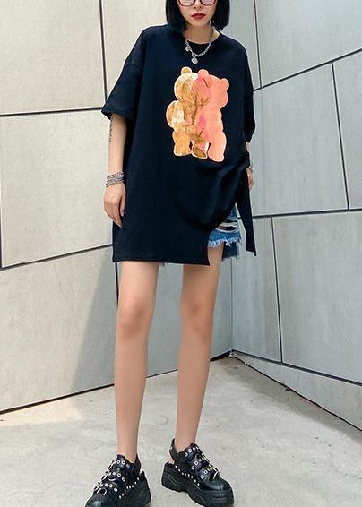 Loose O Neck Cotton Box Top Tutorials Black Print Yellow Shirt